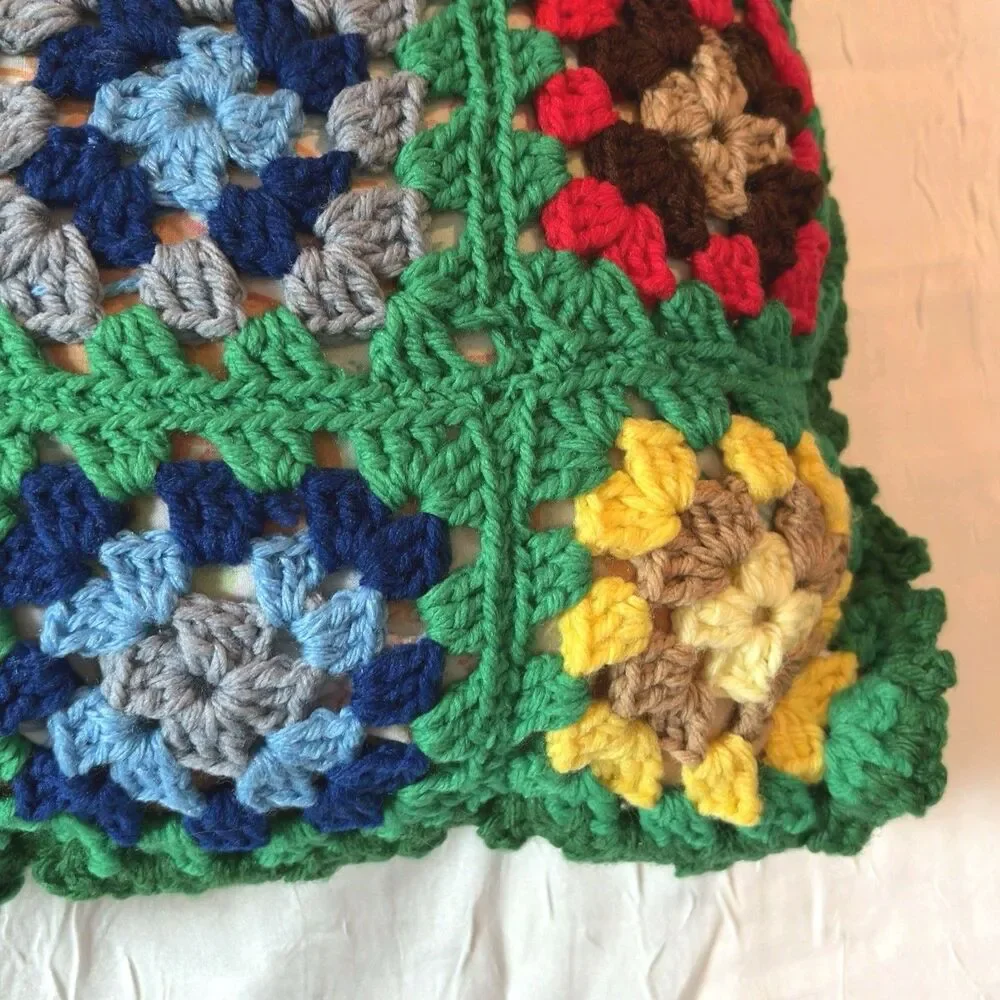 Vintage Square Throw Pillow Hand Made Decor Crocheted 12x12 Nostalgic Boho